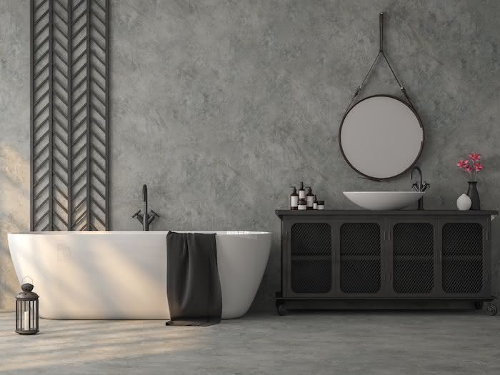 Ванная комната с обожженным цементом: 36 вдохновляющих дизайнов