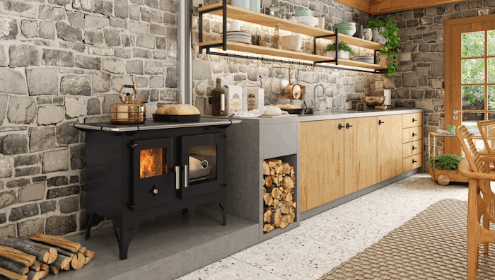Dapur dengan dapur kayu: lihat 48 projek inspirasi